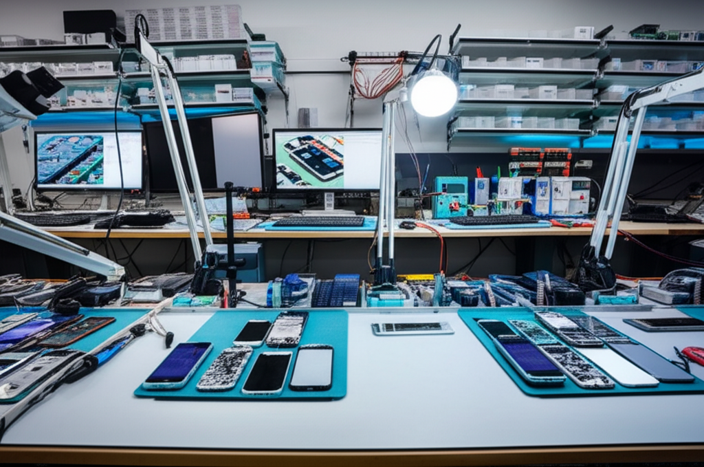 OnePlus repair laboratory with specialized tools and equipment in Srinagar
